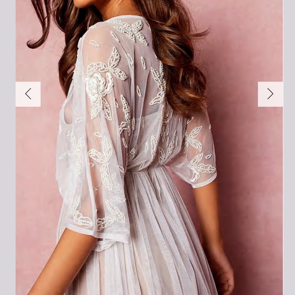 Boho Occasion Wedding Bridesmaid Hand Embellished Kimono Mesh Maxi - Picture 4 of 10